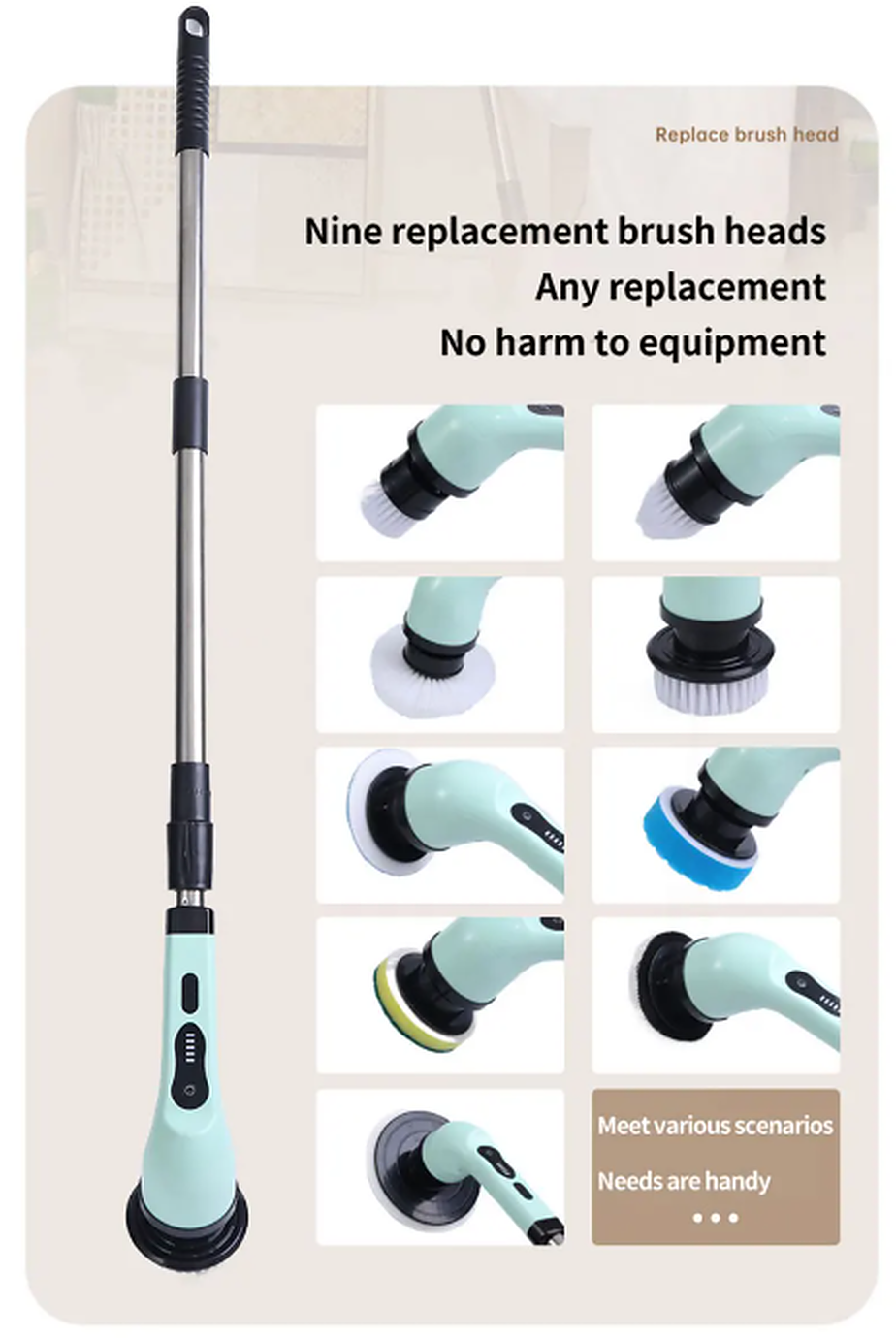 Nine interchangeable brush heads