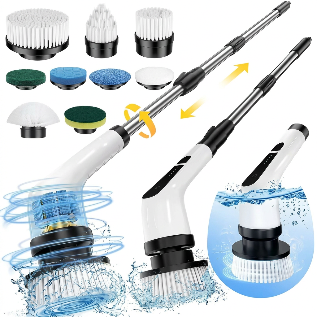 GrimeAway Pro Cordless Electric Spin Scrubber with brush heads